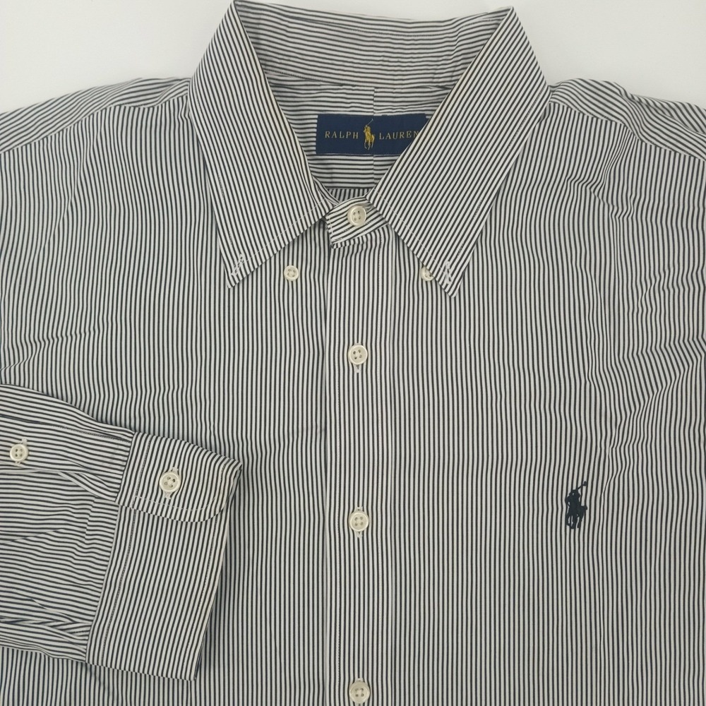 Ralph Lauren Shirt Mens XXL Stripe Pin Stripe Black White Long Sleeve Button Dow